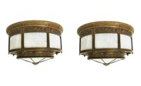 A Pair Of Classic American Art Deco Bronze Ceiling Lights